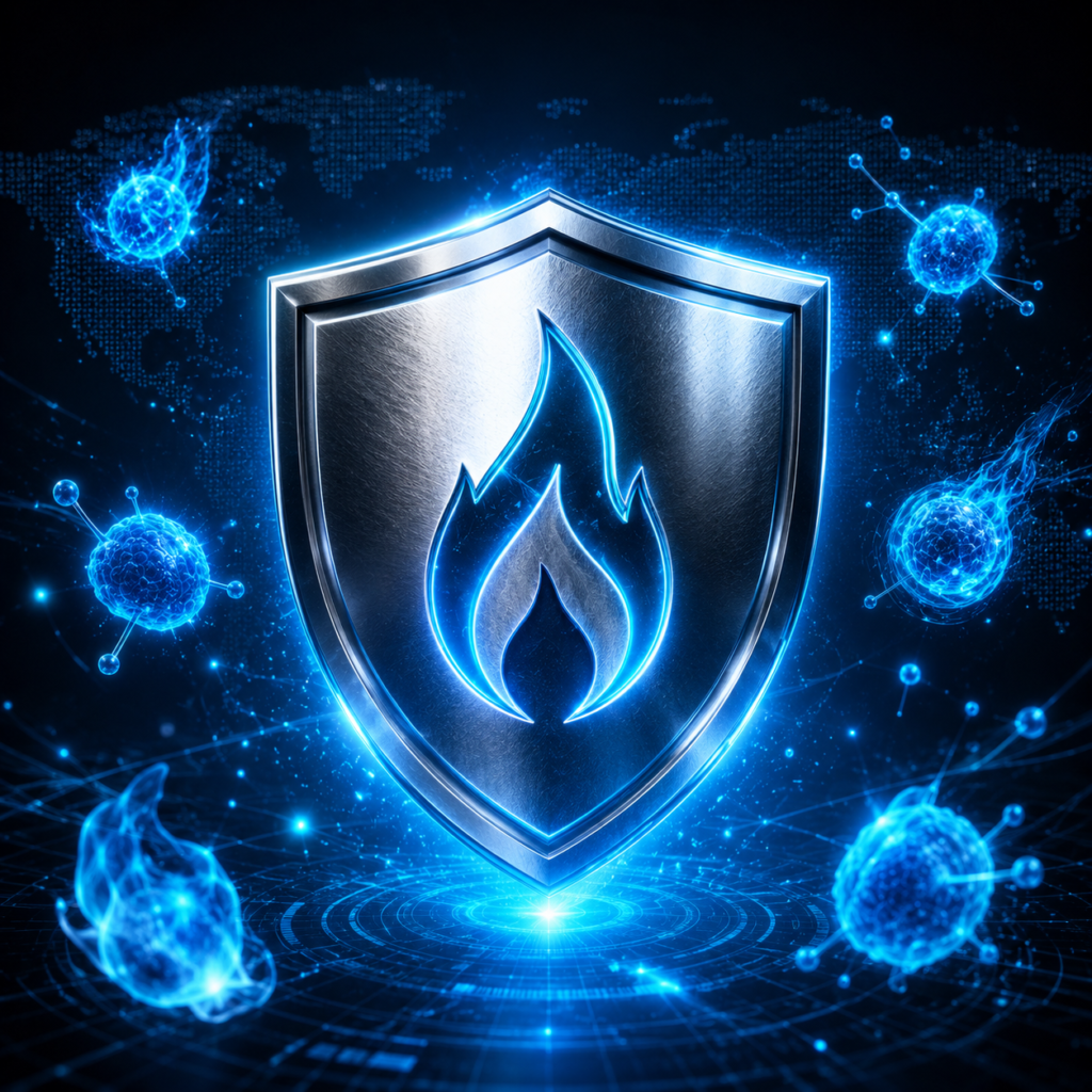 Glowing shield with flame symbol representing Javatide's Metabolic Sync System