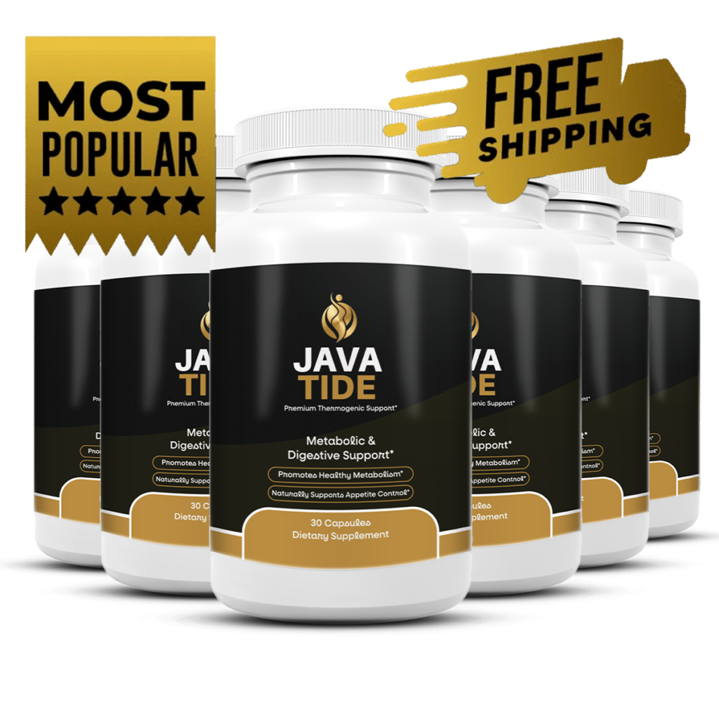 Six bottles of Javatide weight loss and gut health supplement, most popular package