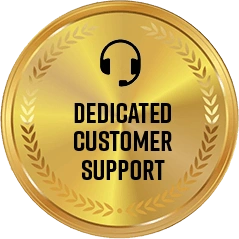 Money-back guarantee seal for Javatide / Dedicated customer support badge for Javatide / Guaranteed results seal for Javatide
